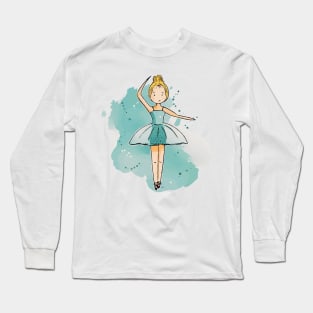 Cute ballerina girl with blue tutu Long Sleeve T-Shirt